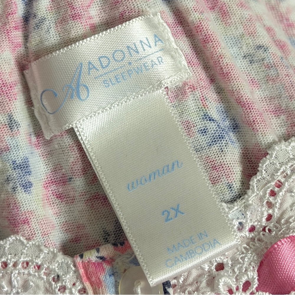 Adonna 2X Pink Floral Stretch Knit Sleep Shirt Nightgown - Picture 5 of 7